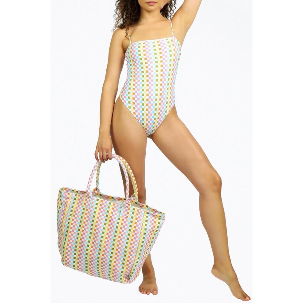 NEW NIRVANIC dunes oversized tote bag in eco rainbow check